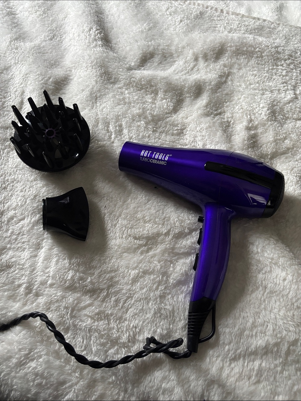 Hot Tools Purple Turbo Ceramic Hair Dryer with Diffuser & Nozzle